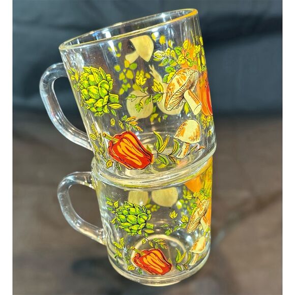 Vintage Arcoroc Spice of Life Glass Mugs, Set of 2, Mushrooms Retro Kitchen - Picture 11 of 12